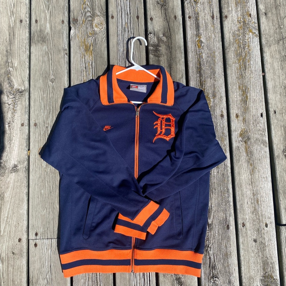 Nike Vintage Navy and Orange Jacket Detroit Tigers Original Design Cooperstown